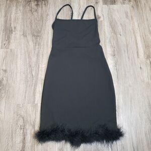 NWT Nasty‎ Gal Black Feather Mini Dress Women's 10 Medium Square Neck Tie Back